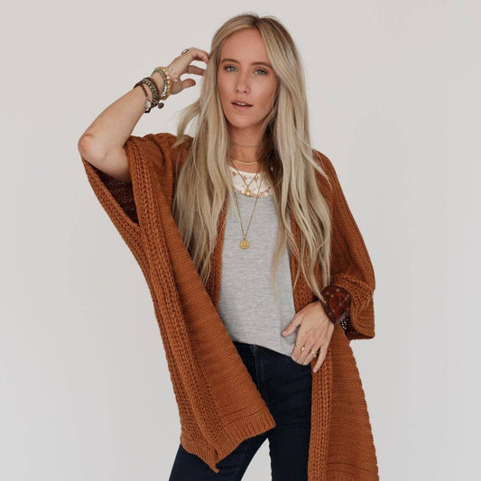 Knit Ruana Poncho - Camel - vibeboxshop
