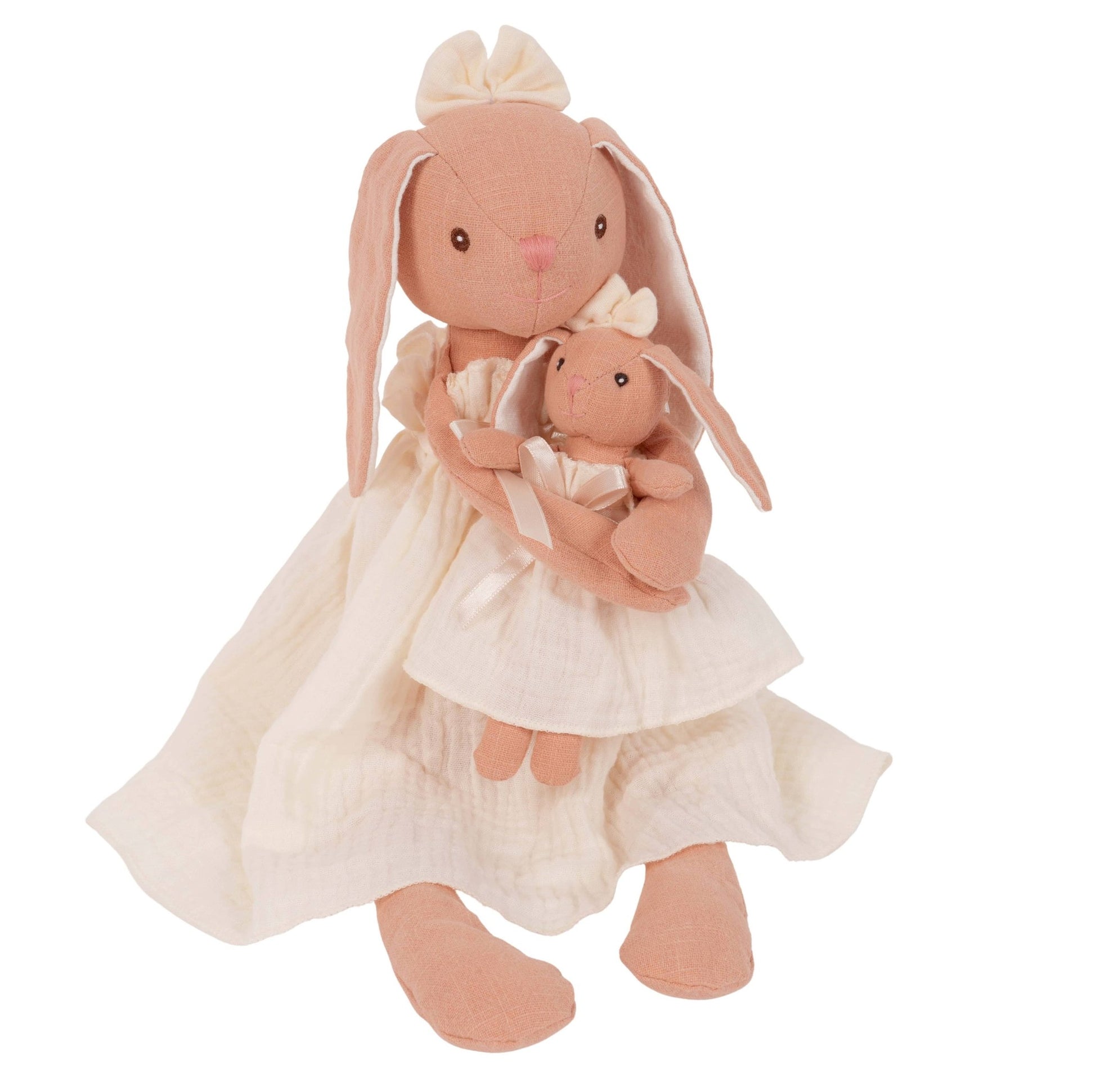 Mom and Baby Bunny Linen Dolls   - vibeboxshop