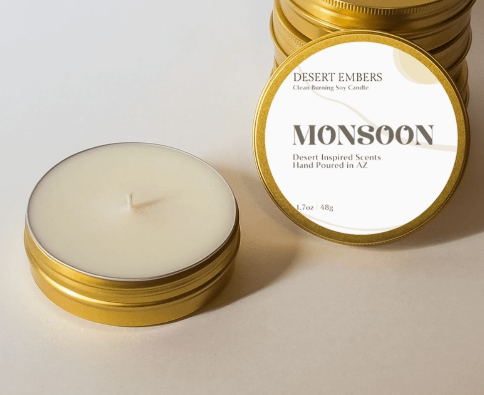 Monsoon Scented Gold Tin Candle - Travel Size - vibeboxshop