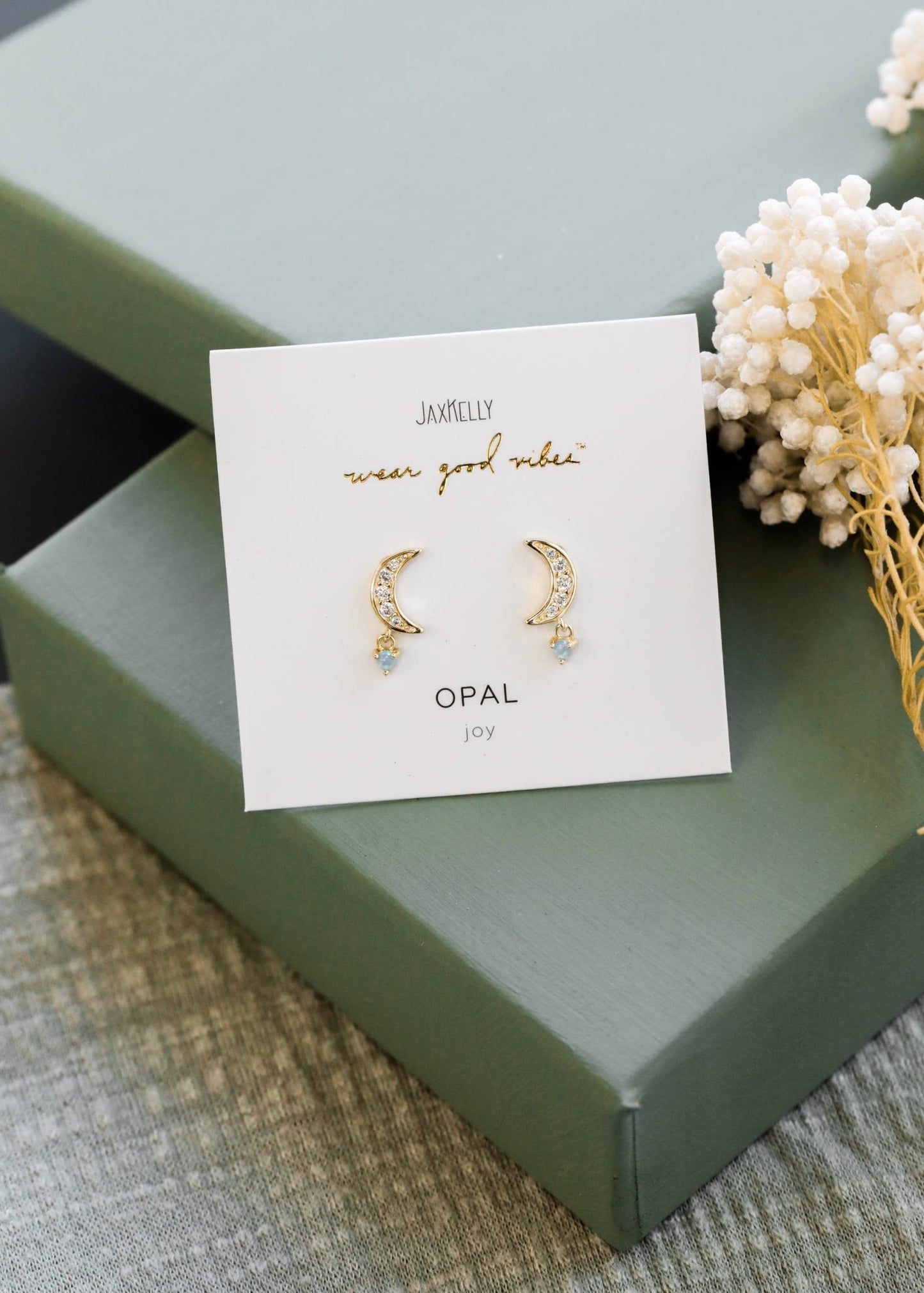 Moon Drop - Opal - Gold Earrings - vibeboxshop