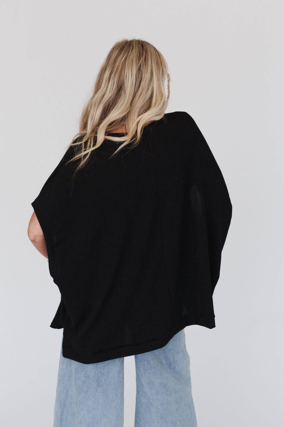 Moon Glow Texture Knit Top - Black - vibeboxshop