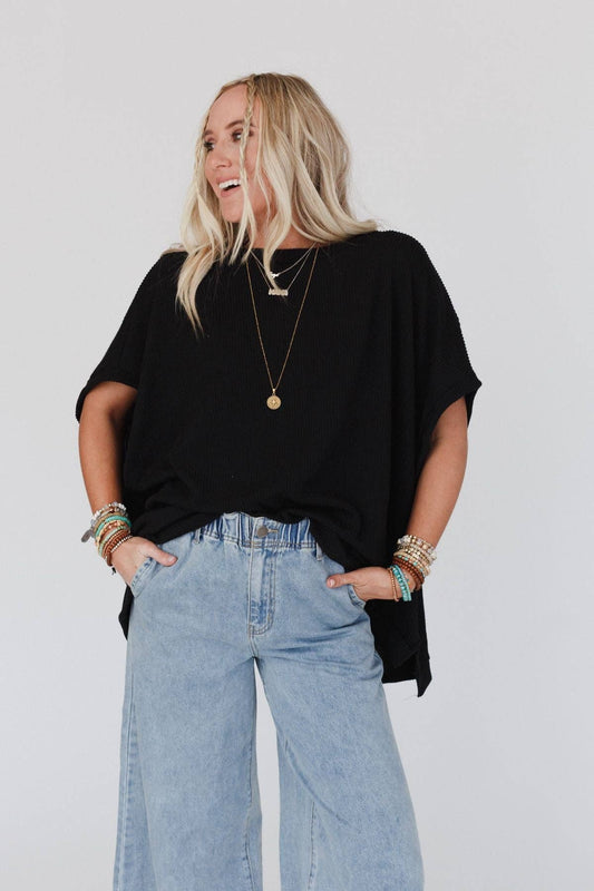 Moon Glow Texture Knit Top - Black - vibeboxshop