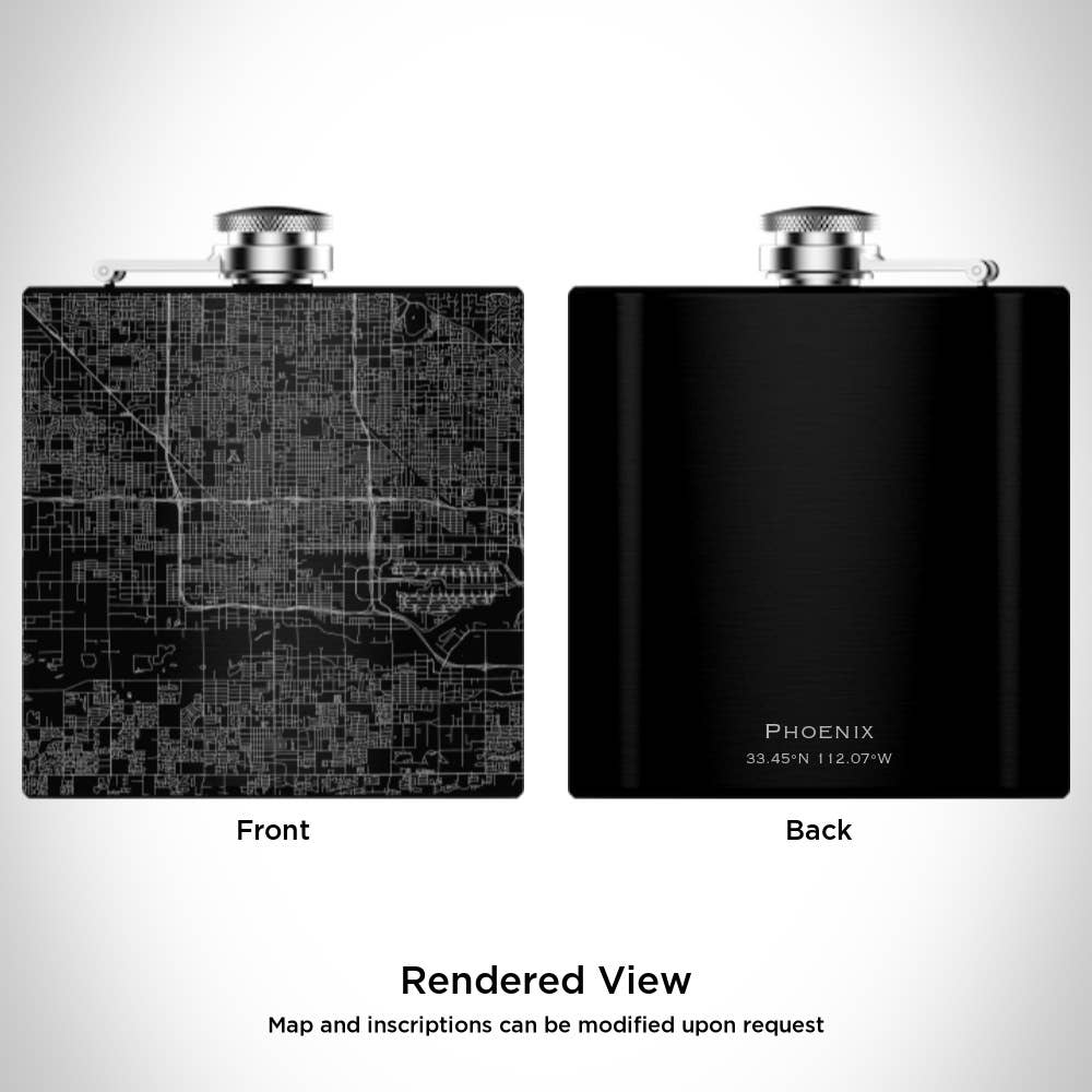 Phoenix AZ Map Hip Flask in Matte Black - vibeboxshop