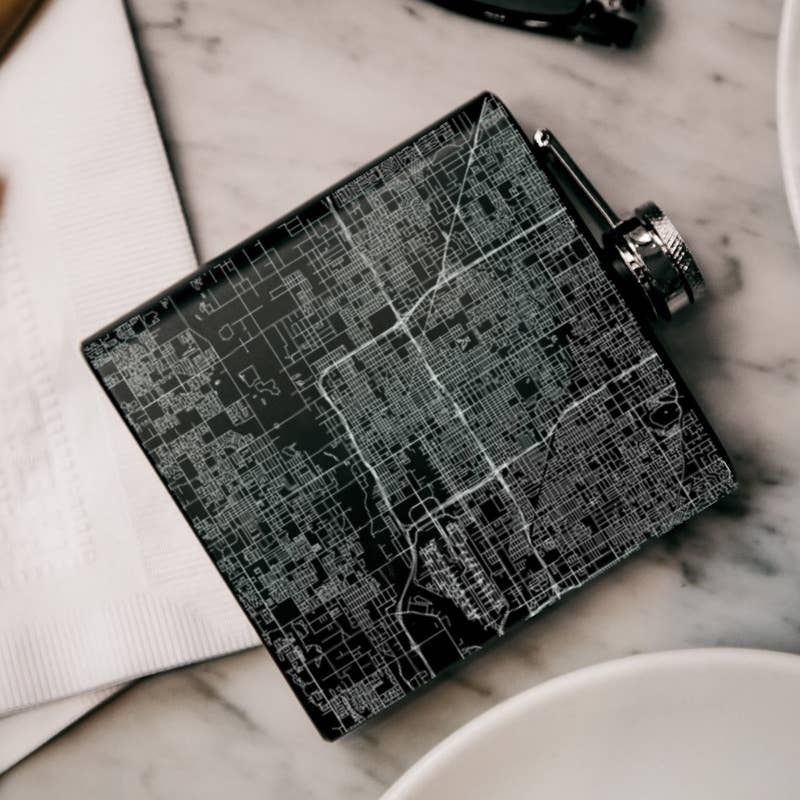 Phoenix AZ Map Hip Flask in Matte Black - vibeboxshop