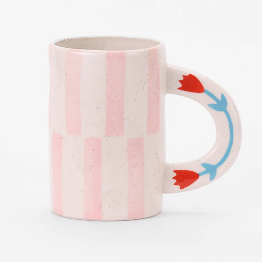 Pink Striped Floral Mug | Hand Painted - vibeboxshop