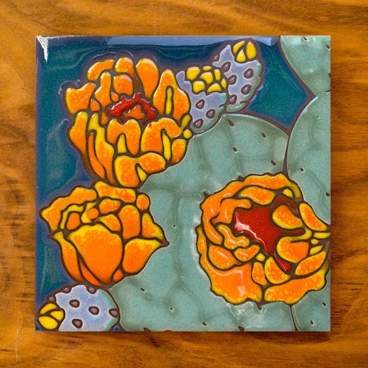 Prickly Pear Bloom Hand Glazed Art Tile Trivet - vibeboxshop