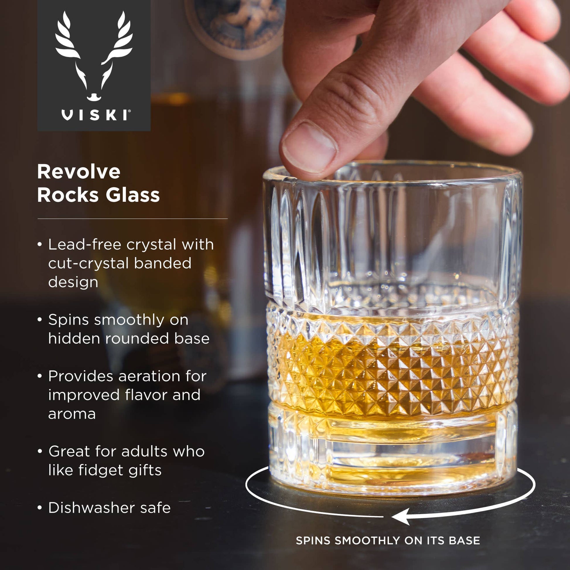 Revolve Crystal Spinning Scotch Rocks Glass - vibeboxshop