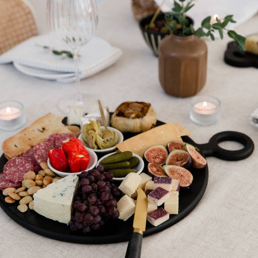 Round Cheese Board with Handle - Black - vibeboxshop