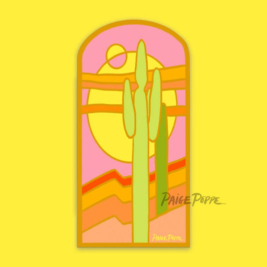 "Stained Glass Saguaros" Sticker - vibeboxshop
