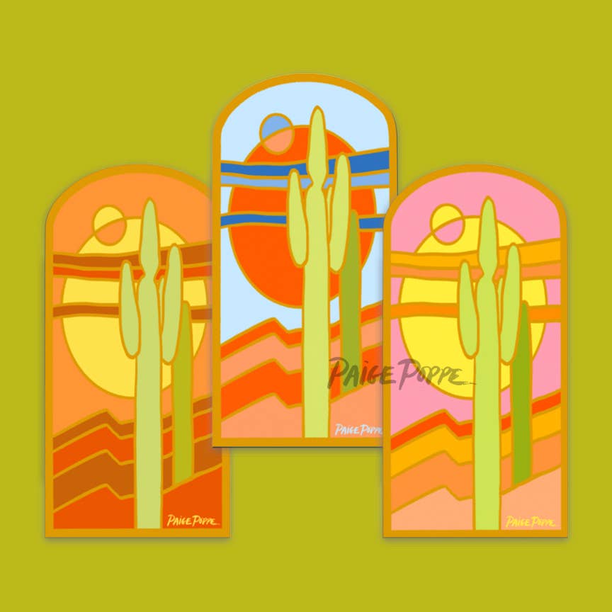 "Stained Glass Saguaros" Sticker - vibeboxshop