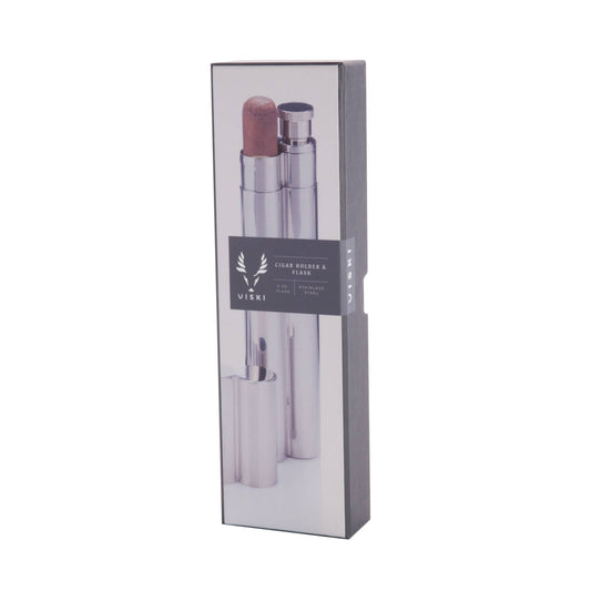 Stainless Steel Cigar Holder and Flask Combo - vibeboxshop