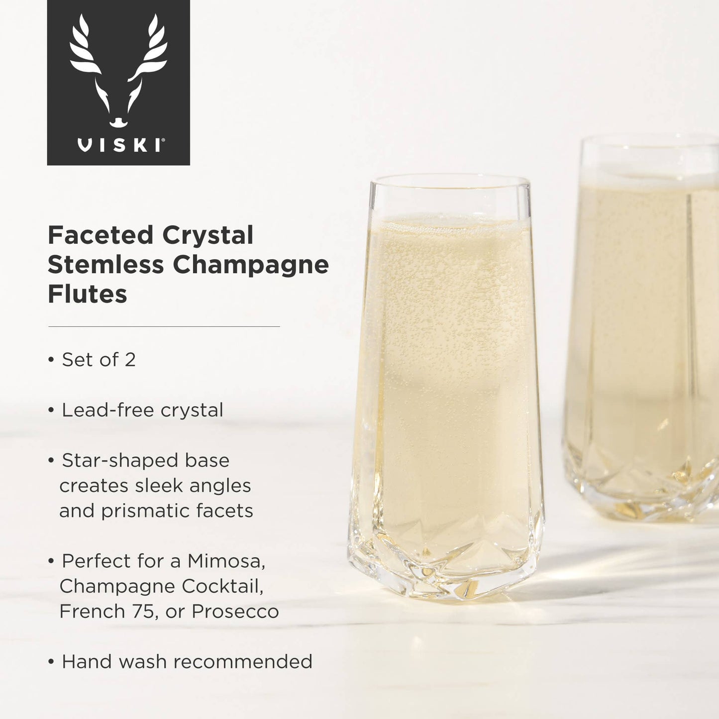 Stemless Crystal Champagne Flutes - Set of 2 - vibeboxshop