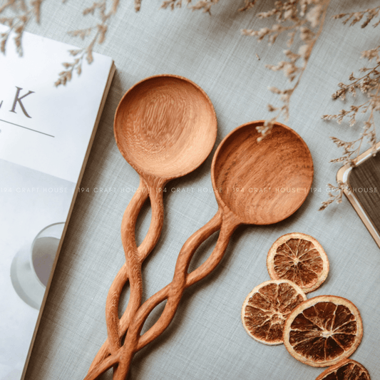 Twisted Handle Wooden Salad Servers - vibeboxshop