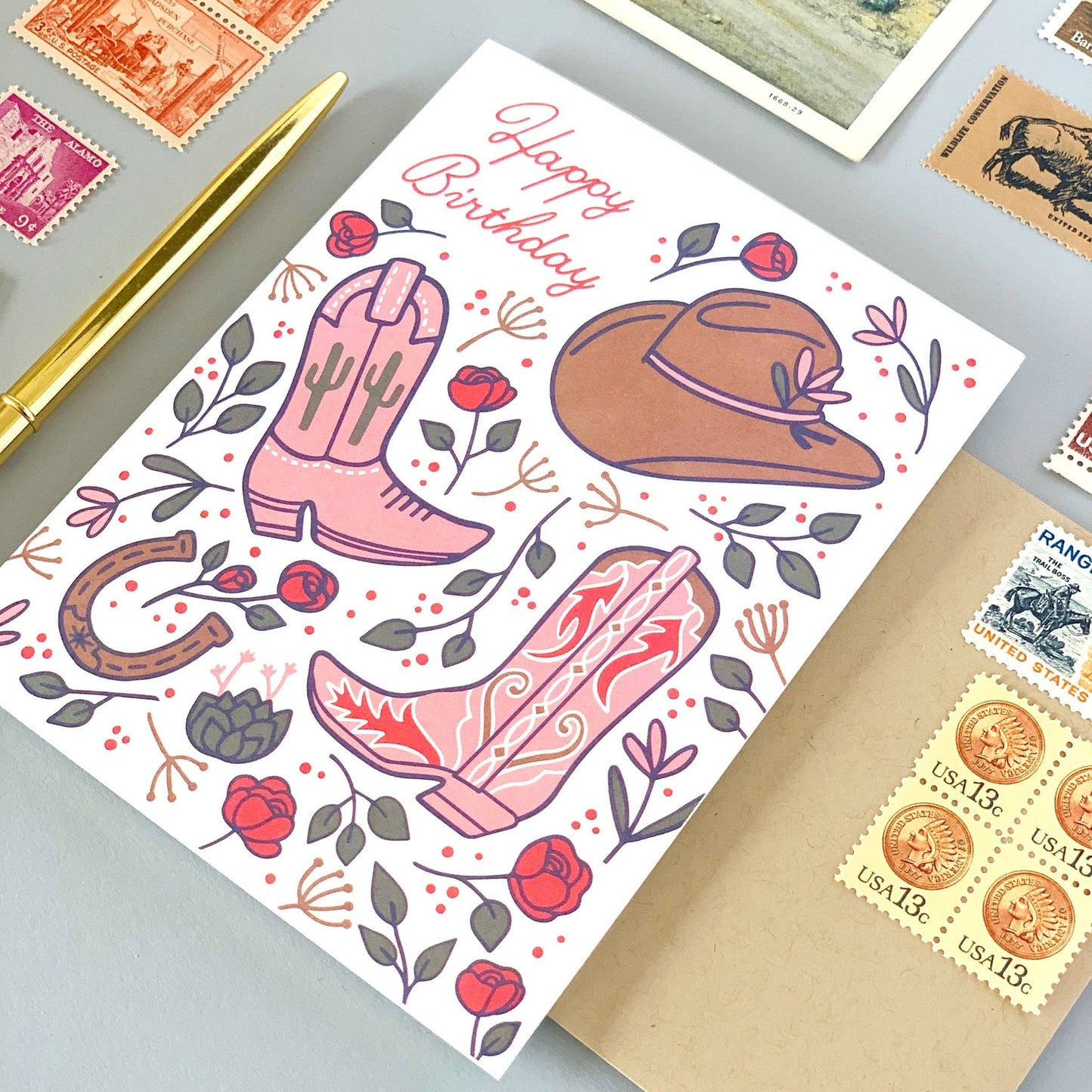 Western Rose Birthday Card - vibeboxshop