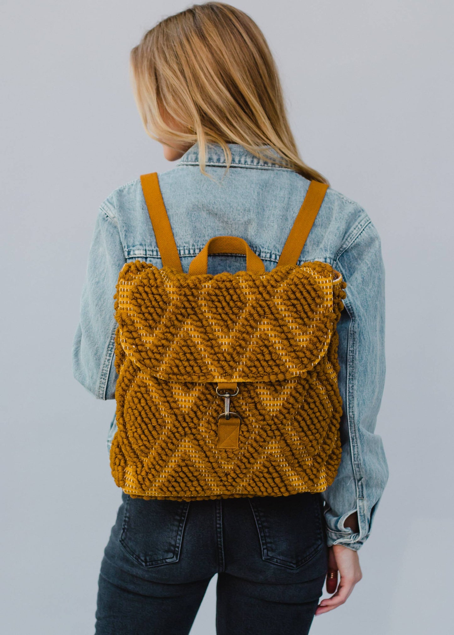 Mustard Diamond Pattern Backpack
