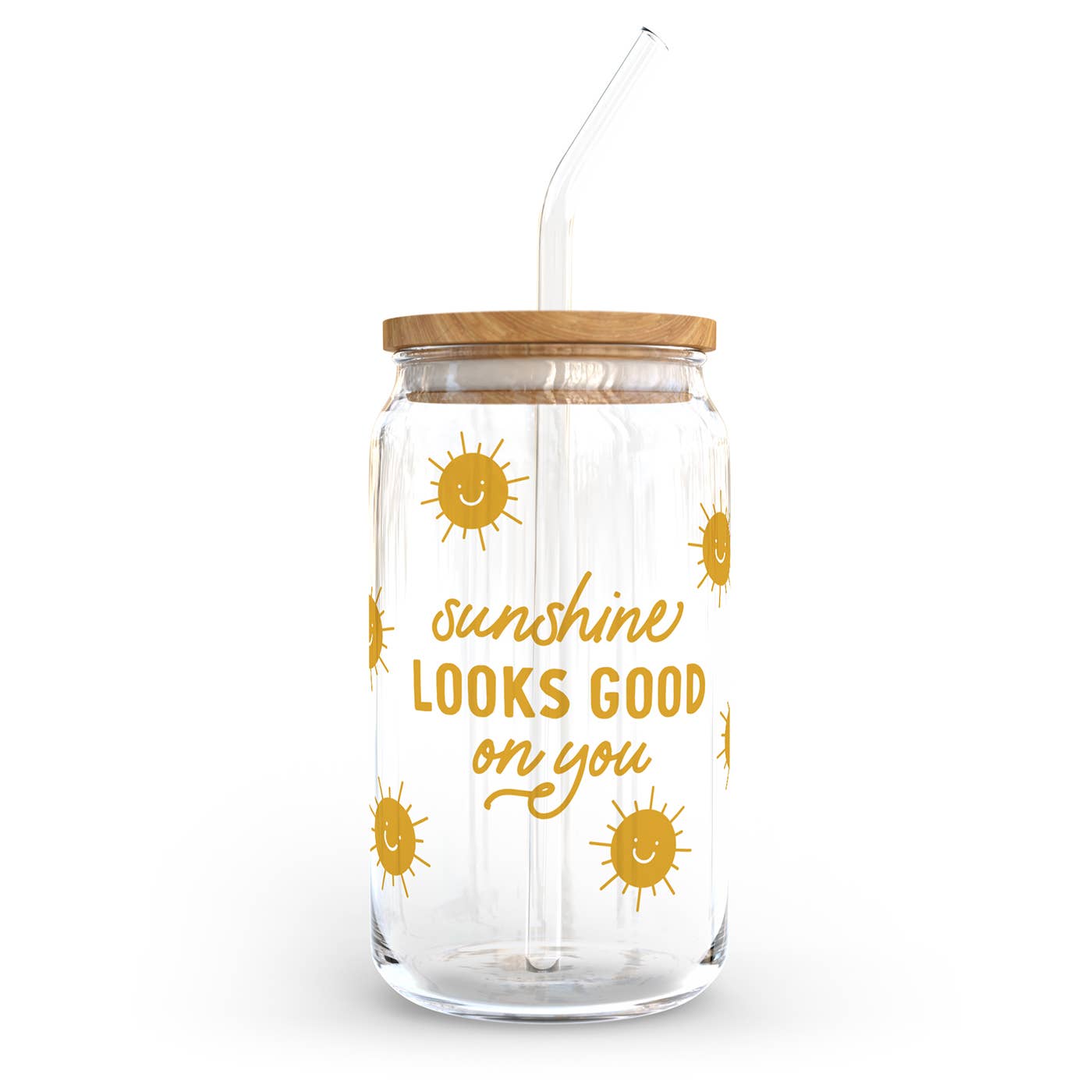 Sunshine Looks Good On You Glass Cup With Straw