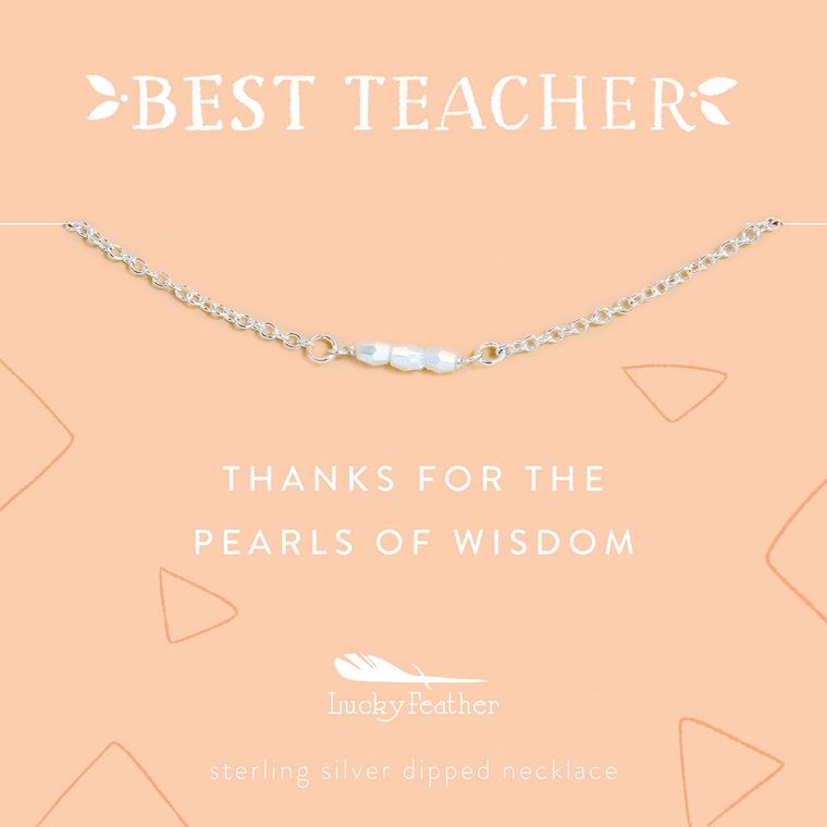 Teacher Necklace - Thanks for the Pearls of Wisdom - 3 Little Pearls - Silver