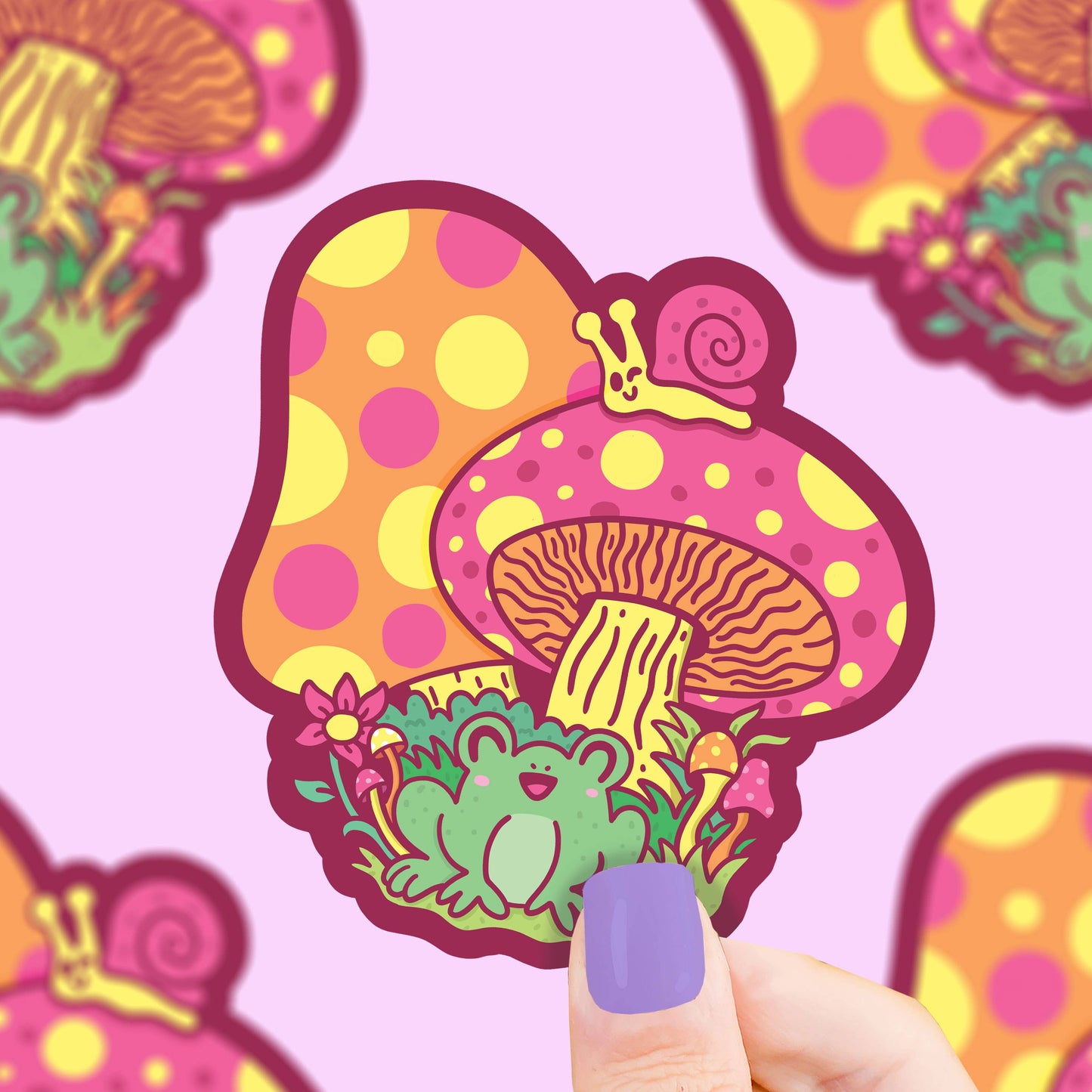Frog and Snail Art Cottagecore Mushroom Vinyl Sticker