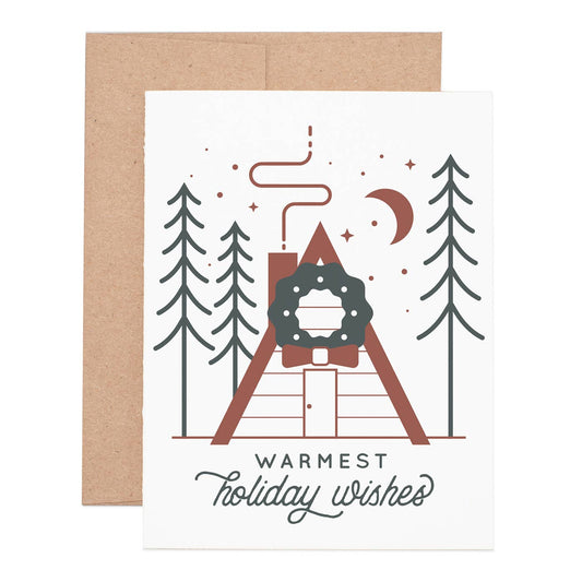 Warmest Holiday Wishes Cabin Greeting Card