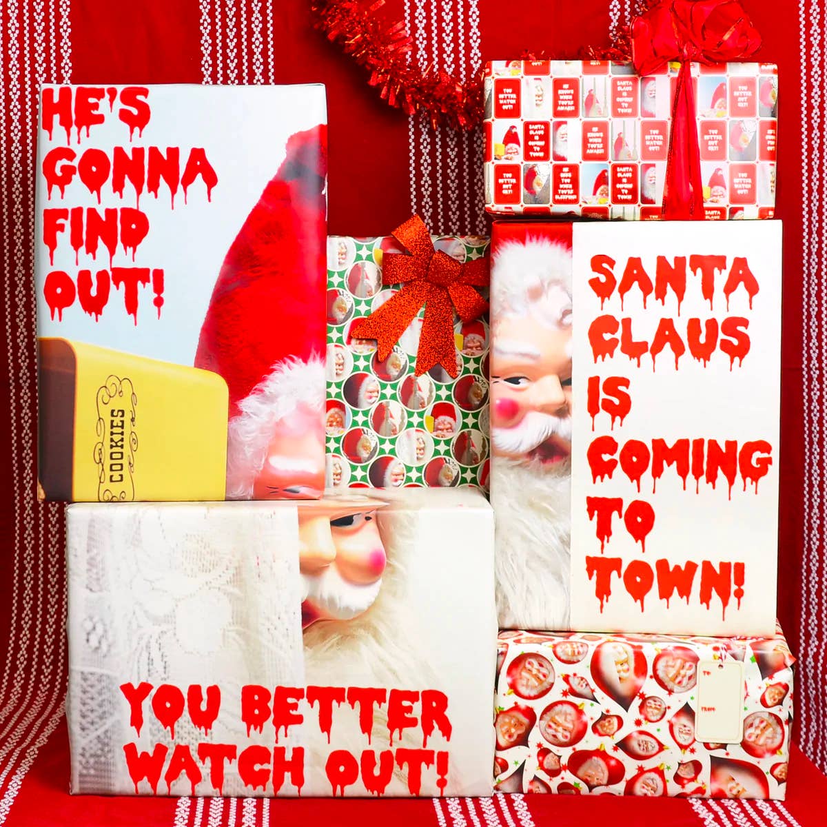 Creepy Santa Mixed Gift Wrapping Paper Set: Roll of 3 Sheets - vibeboxshop