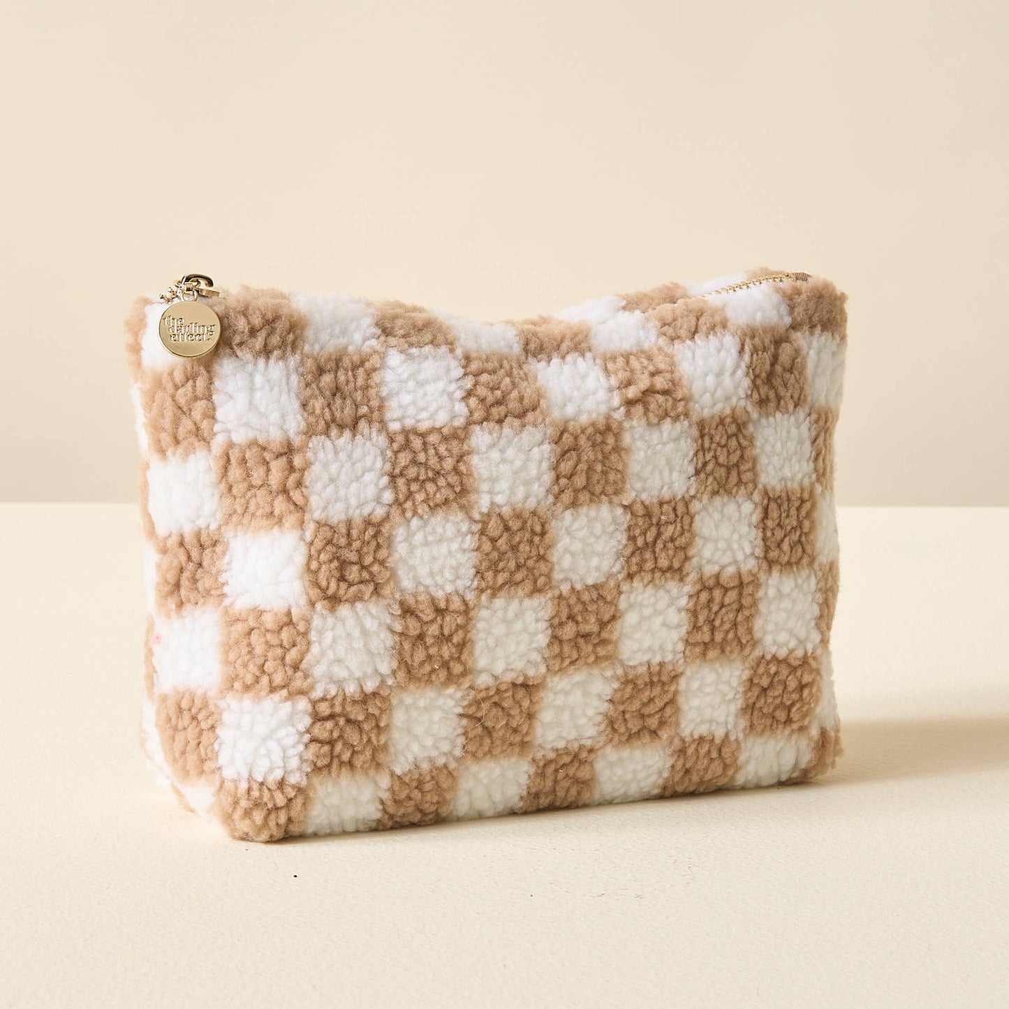 Tan Checkered Teddy Pouch - vibeboxshop
